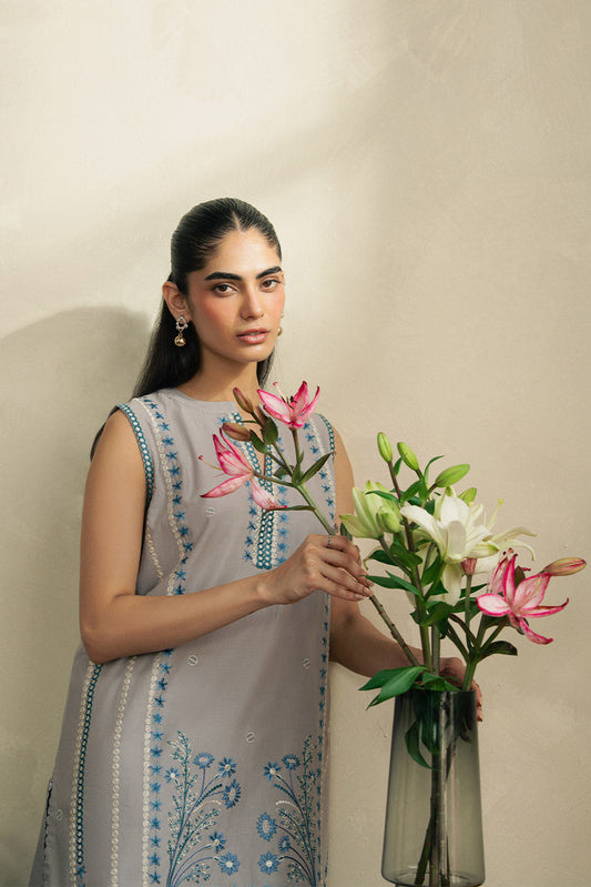2 PIECE EMBROIDERED LAWN SUIT-GRAPHITE BLUE (UNSTITCHED)