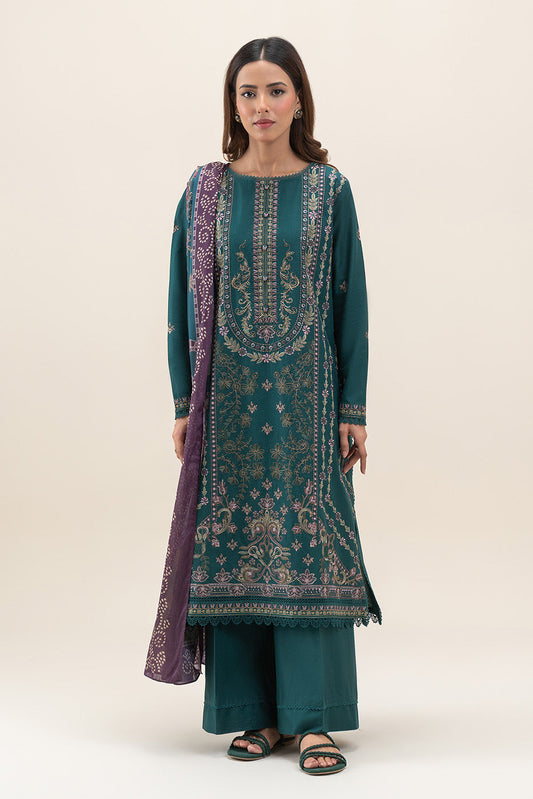 3 PIECE EMBROIDERED  SUIT-ORNATE TEAL (UNSTITCHED)