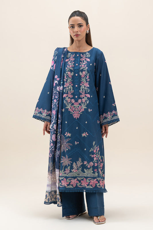 3 PIECE EMBROIDERED LAWN SUIT-RADIANT AZURE (UNSTITCHED)