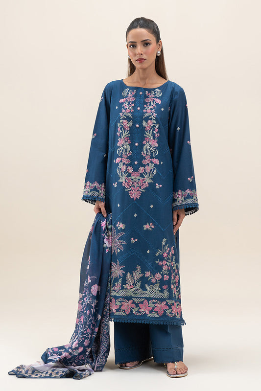 3 PIECE EMBROIDERED LAWN SUIT-RADIANT AZURE (UNSTITCHED)