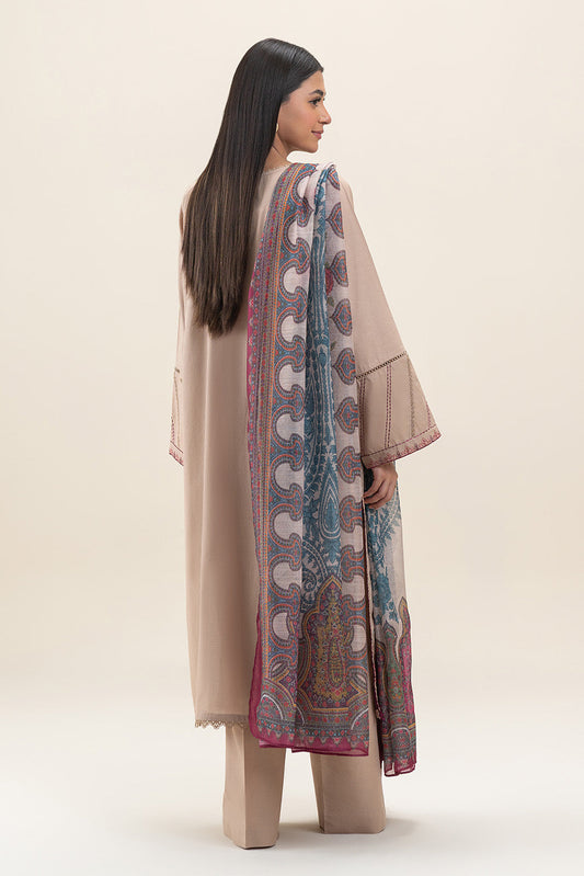 3 PIECE EMBROIDERED LAWN SUIT-SMOKE BEIGE (UNSTITCHED)
