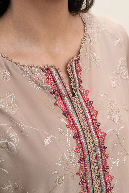 3 PIECE EMBROIDERED LAWN SUIT-SMOKE BEIGE (UNSTITCHED)