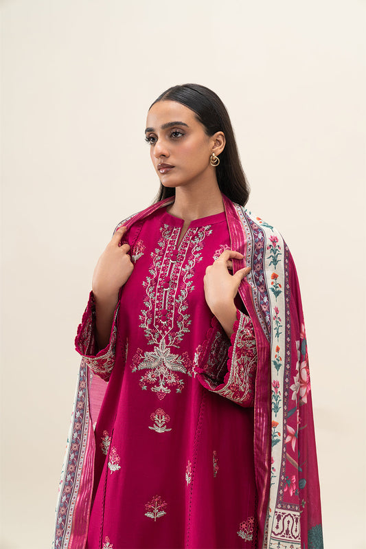 3 PIECE EMBROIDERED LAWN SUIT-MAGENTA BERRY (UNSTITCHED)