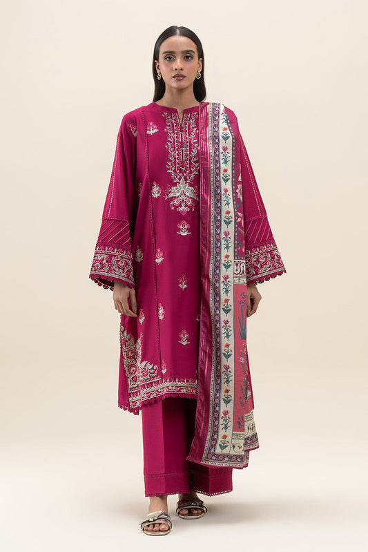 3 PIECE EMBROIDERED LAWN SUIT-MAGENTA BERRY (UNSTITCHED)