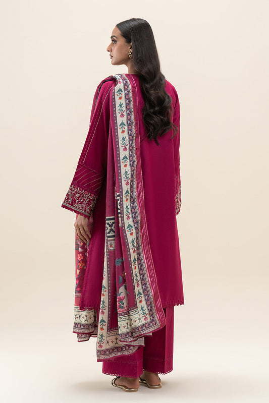 3 PIECE EMBROIDERED LAWN SUIT-MAGENTA BERRY (UNSTITCHED)