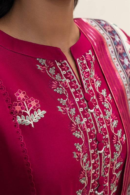 3 PIECE EMBROIDERED LAWN SUIT-MAGENTA BERRY (UNSTITCHED)