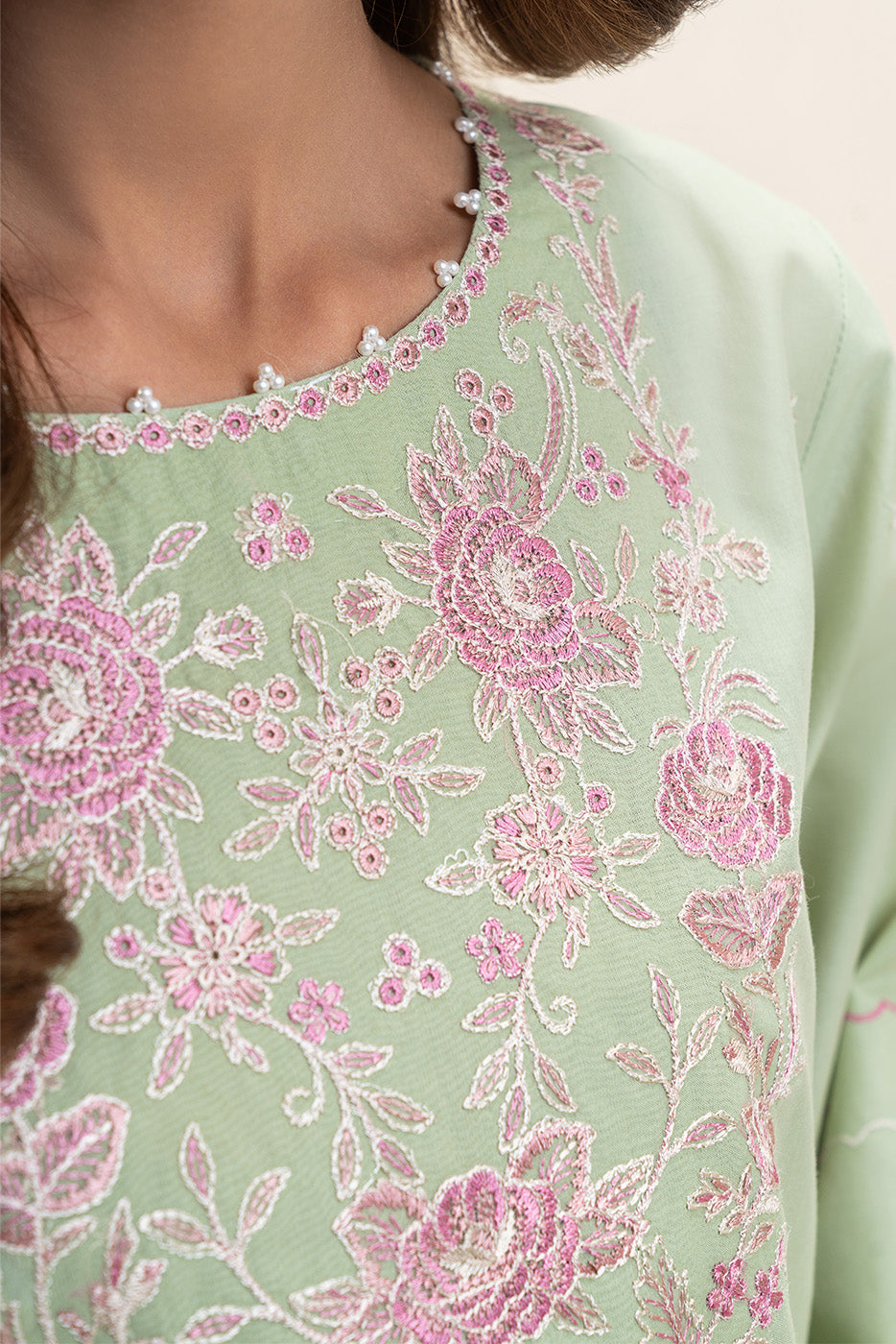 3 PIECE EMBROIDERED LAWN SUIT-FLORA MINT (UNSTITCHED)
