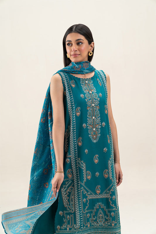 3 PIECE EMBROIDERED LAWN SUIT-AEGEAN TEAL (UNSTITCHED)