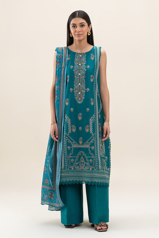 3 PIECE EMBROIDERED LAWN SUIT-AEGEAN TEAL (UNSTITCHED)