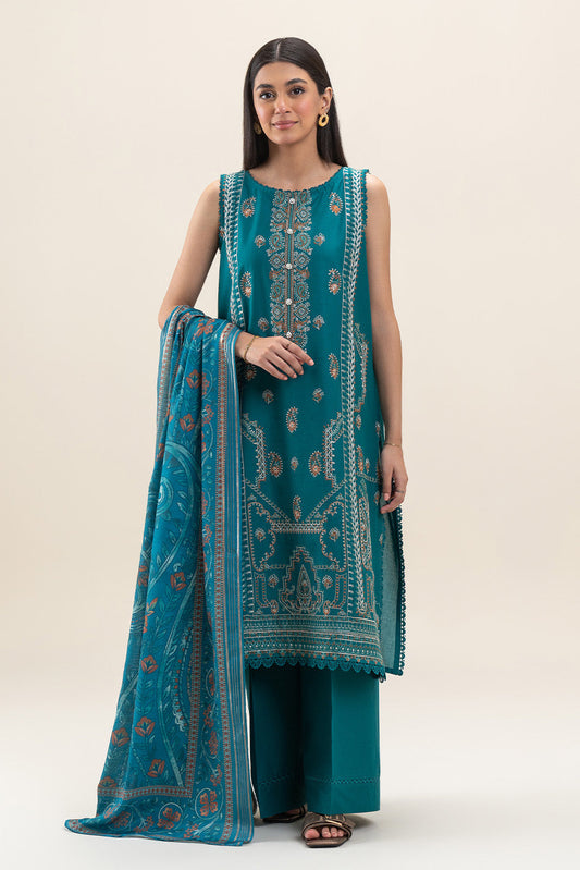 3 PIECE EMBROIDERED LAWN SUIT-AEGEAN TEAL (UNSTITCHED)