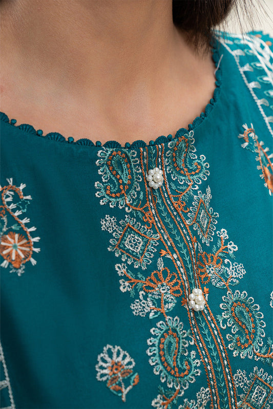 3 PIECE EMBROIDERED LAWN SUIT-AEGEAN TEAL (UNSTITCHED)