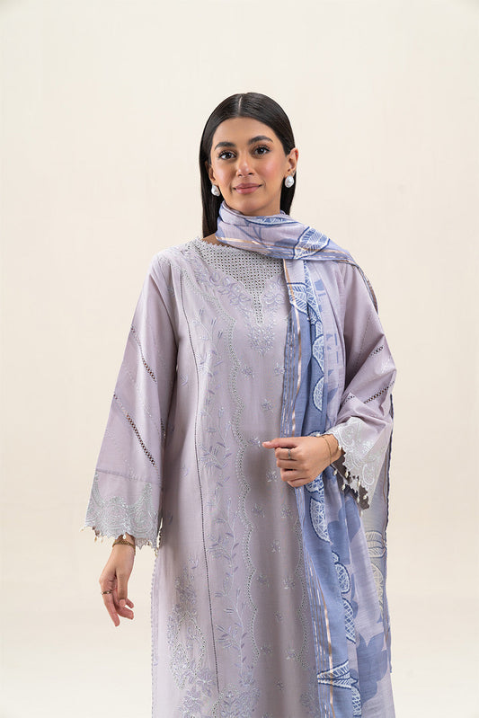 3 PIECE EMBROIDERED LAWN SUIT-FOSSIL GREY (UNSTITCHED)