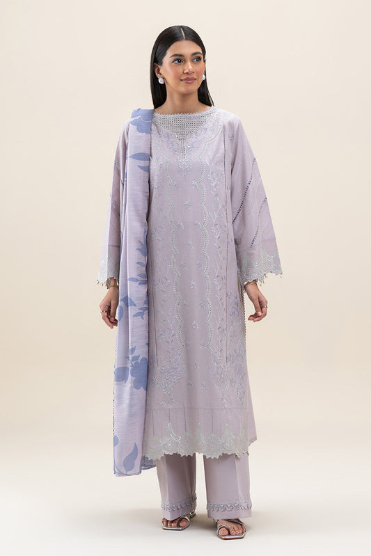 3 PIECE EMBROIDERED LAWN SUIT-FOSSIL GREY (UNSTITCHED)