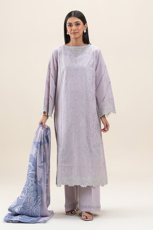 3 PIECE EMBROIDERED LAWN SUIT-FOSSIL GREY (UNSTITCHED)