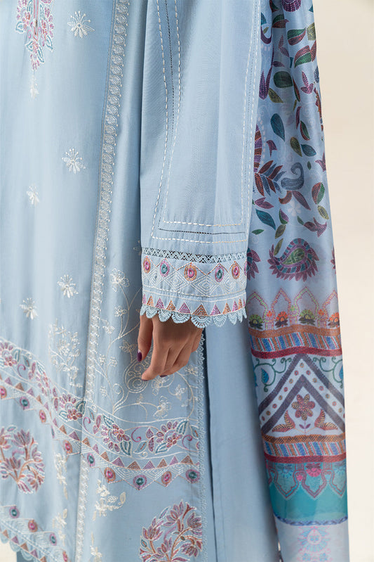 3 PIECE EMBROIDERED LAWN SUIT-CAROLINA BLUE (UNSTITCHED)