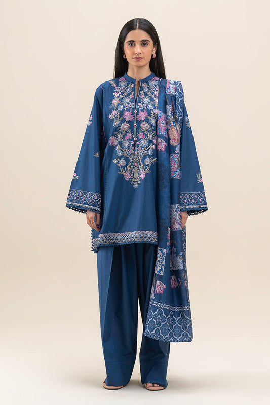 3 PIECE EMBROIDERED LAWN SUIT-MIDNIGHT BLUE (UNSTITCHED)