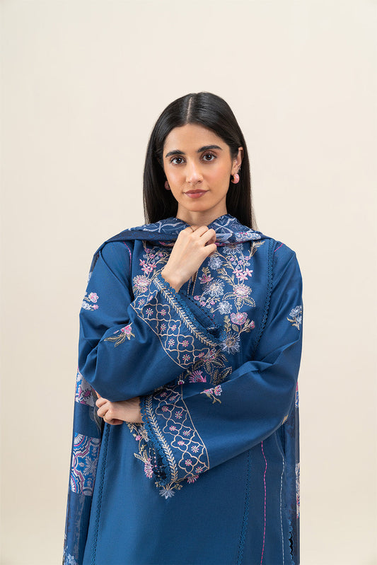 3 PIECE EMBROIDERED LAWN SUIT-MIDNIGHT BLUE (UNSTITCHED)