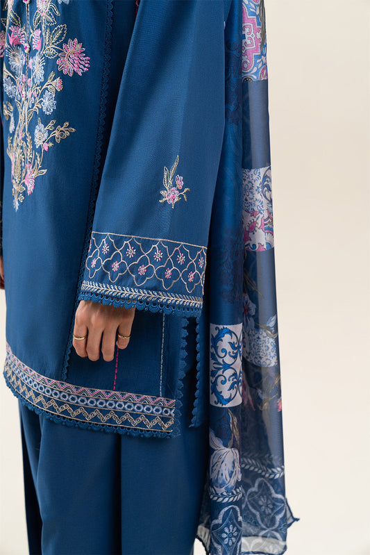 3 PIECE EMBROIDERED LAWN SUIT-MIDNIGHT BLUE (UNSTITCHED)