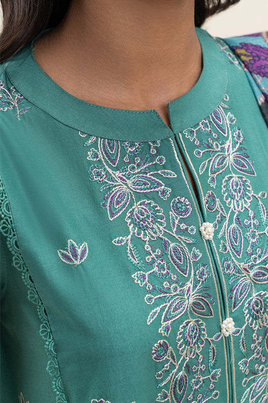 3 PIECE EMBROIDERED LAWN SUIT-VIBRANT SPRUCE (UNSTITCHED)
