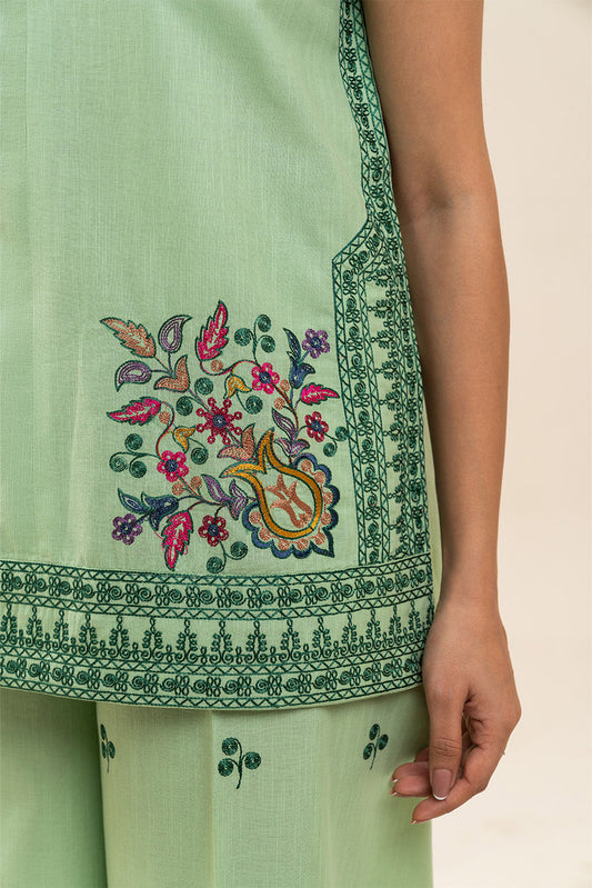 2 PIECE EMBROIDERED SLUB LAWN SUIT (FUSION)