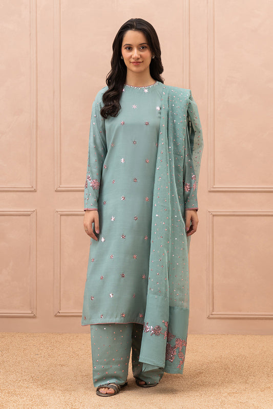 3 PIECE EMBROIDERED RAW SILK SUIT (LUXURY PRET)