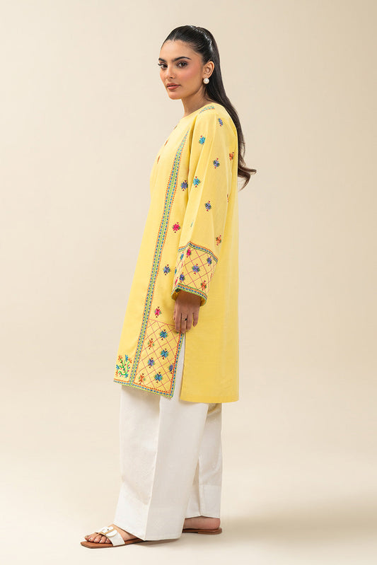 EMBROIDERED SLUB LAWN SHIRT (PRET)
