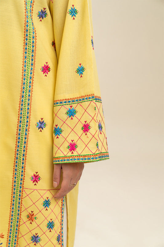 EMBROIDERED SLUB LAWN SHIRT (PRET)