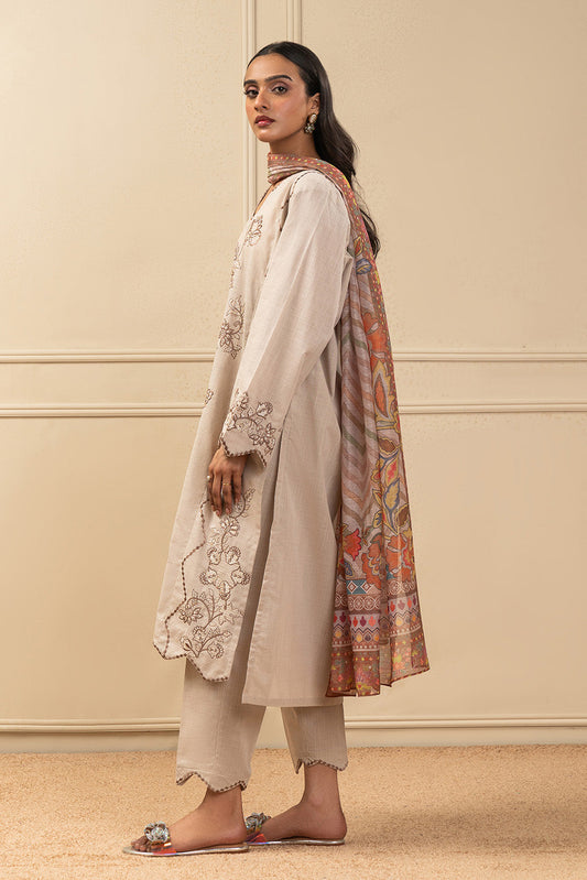 3 PIECE EMBROIDERED TWO WAY SLUB SUIT (PRET)