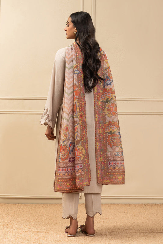 3 PIECE EMBROIDERED TWO WAY SLUB SUIT (PRET)