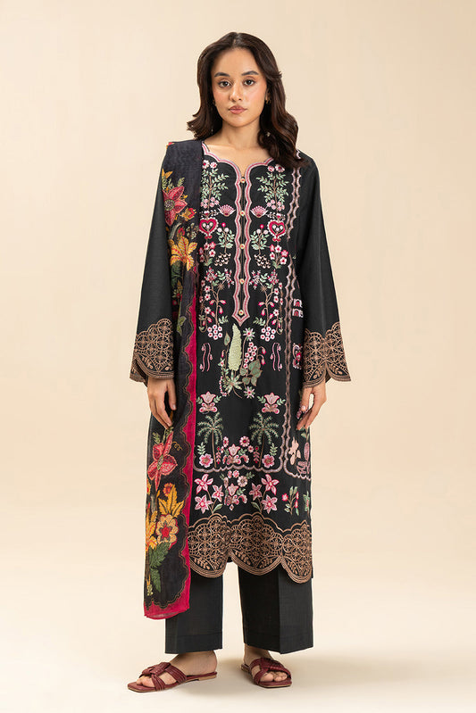 3 PIECE EMBROIDERED TWO WAY SLUB SUIT (PRET)