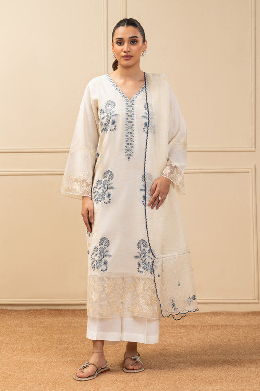 3 PIECE EMBROIDERED GOLD ZARI SUIT (HIGH PRET)