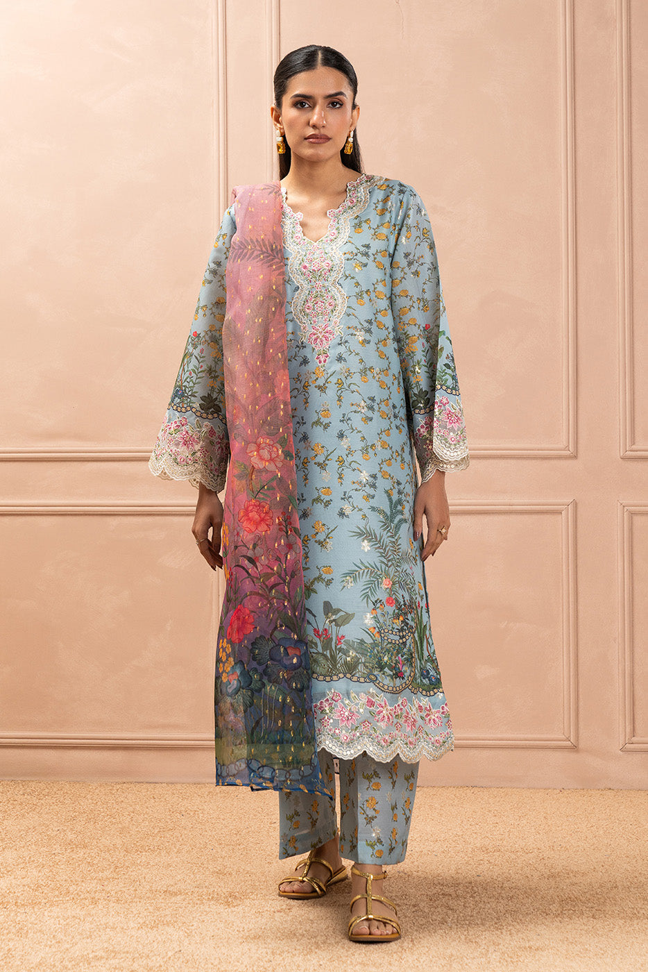 3 PIECE EMBROIDERED ZARI JACQUARD SUIT (LUXURY-PRET)