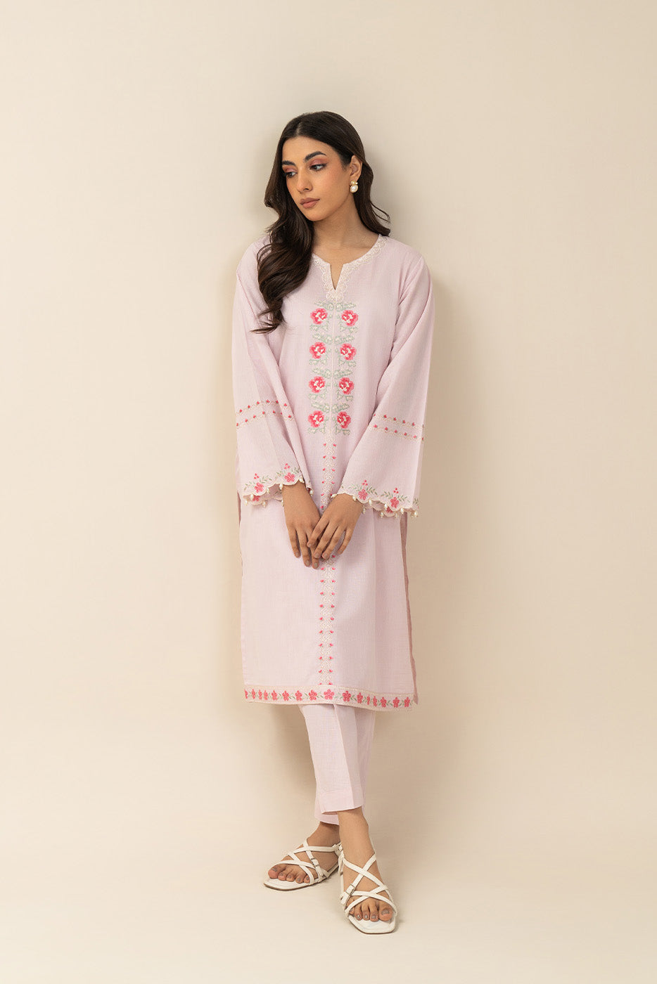 2 PIECE EMBROIDERED CHAMBRAY SUIT (PRET)