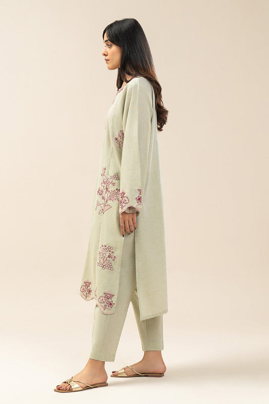2 PIECE EMBROIDERED CHAMBRAY SUIT (PRET)