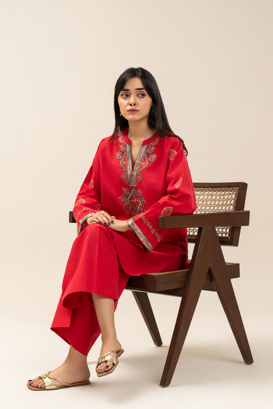 2 PIECE EMBROIDERED DOBBY SUIT (PRET)