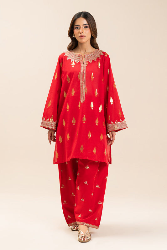 2 PIECE EMBROIDERED LUREX JACQUARD SUIT (PRET)