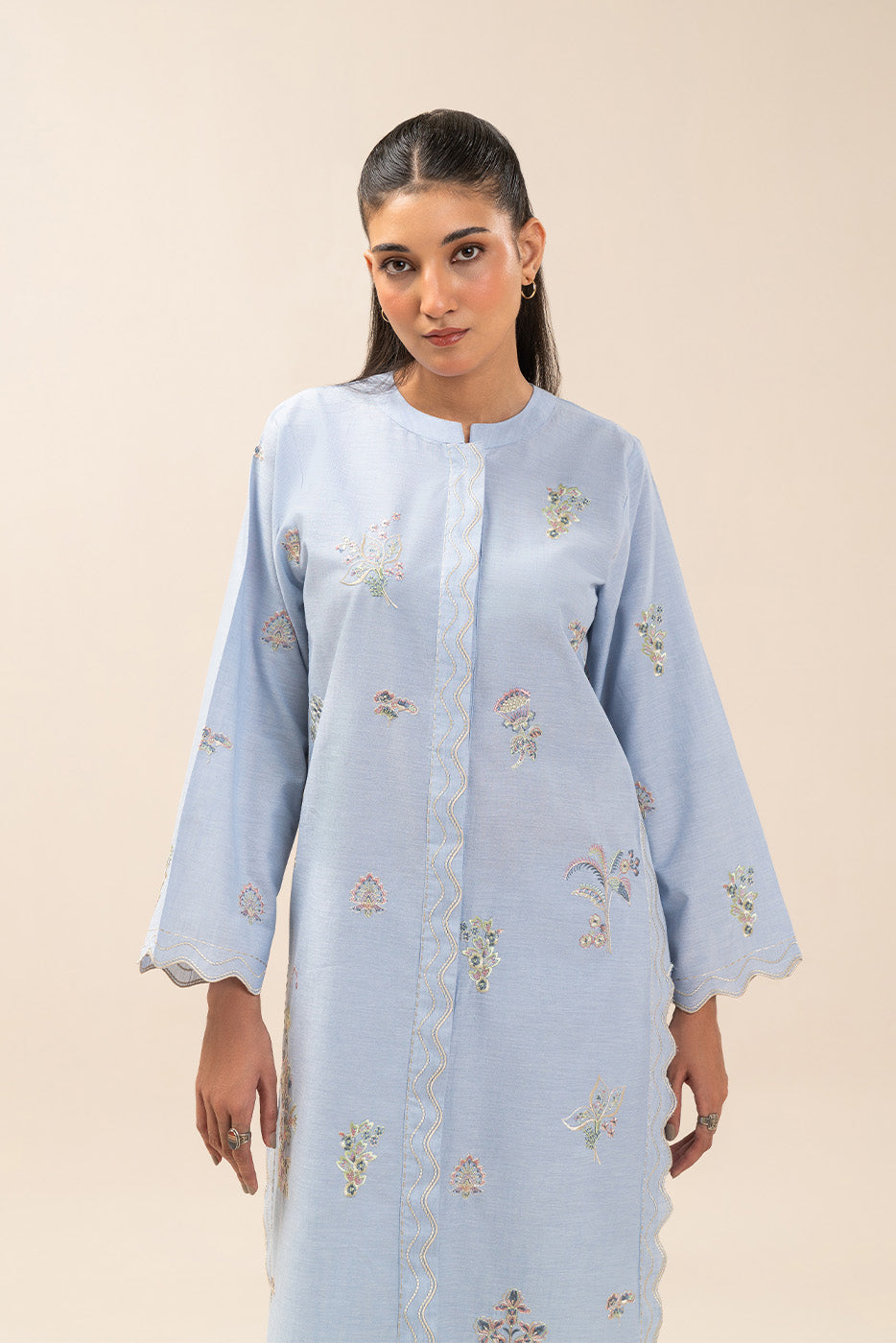 2 PIECE EMBROIDERED CHAMBRAY SUIT (PRET)