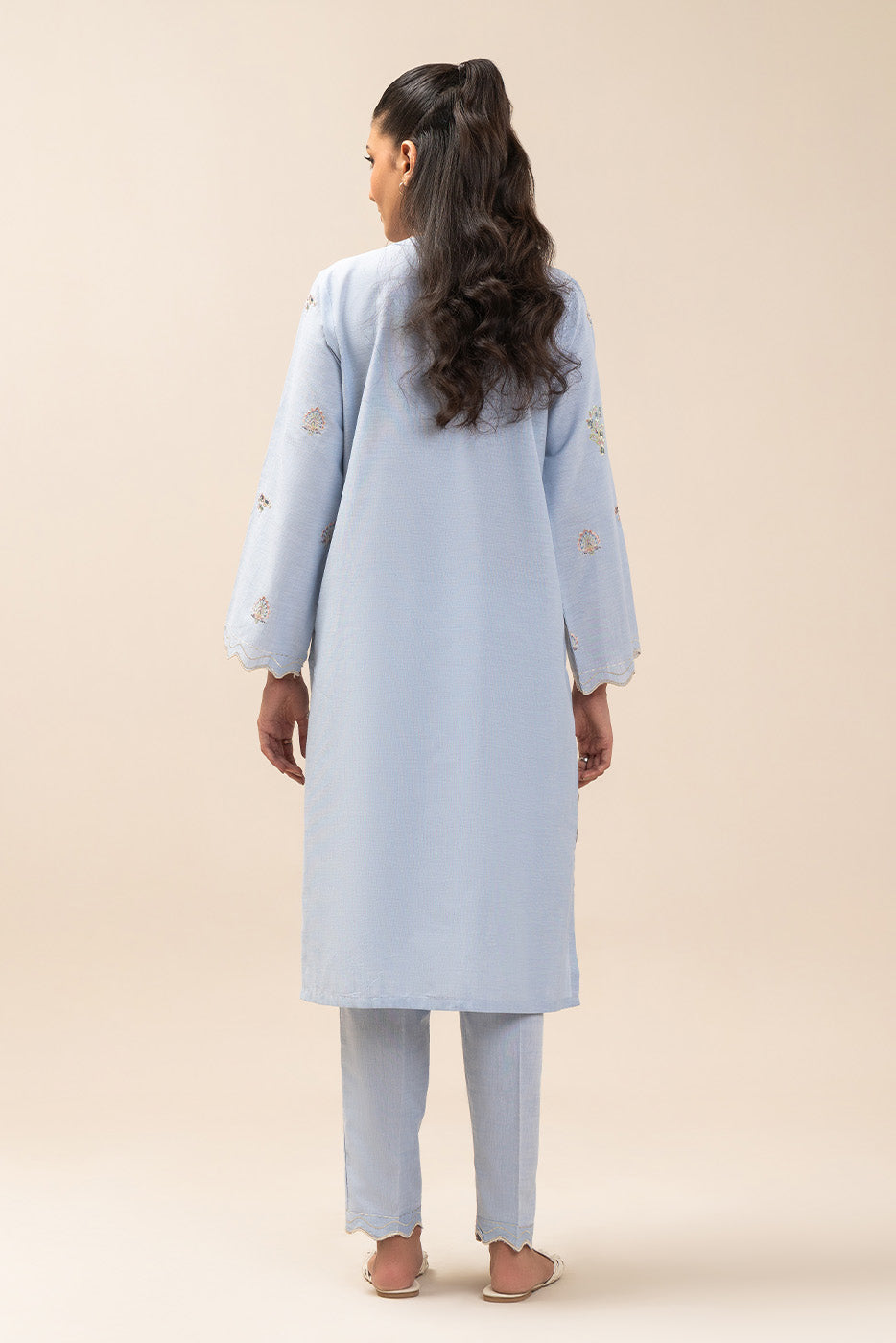 2 PIECE EMBROIDERED CHAMBRAY SUIT (PRET)