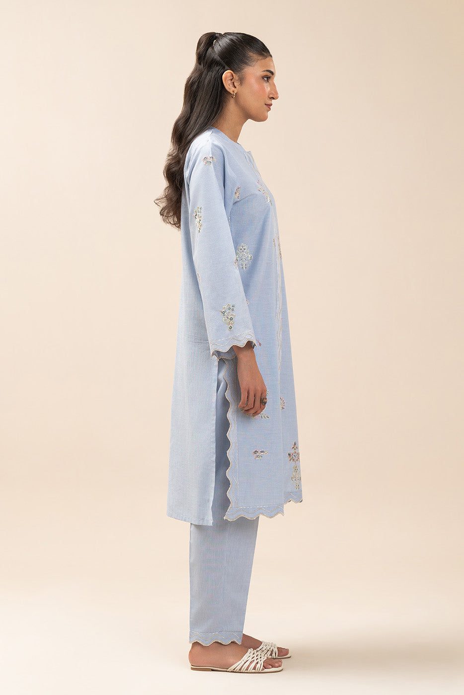 2 PIECE EMBROIDERED CHAMBRAY SUIT (PRET)