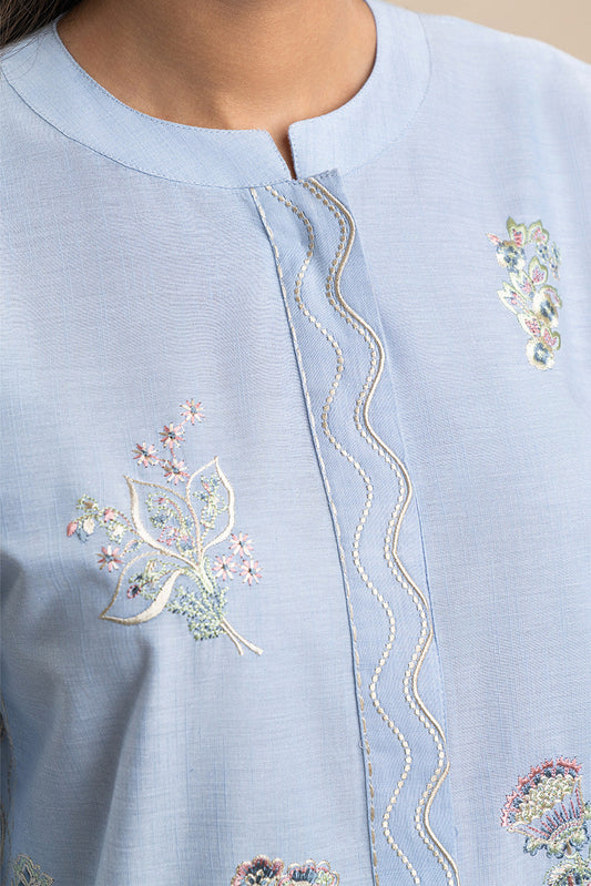 2 PIECE EMBROIDERED CHAMBRAY SUIT (PRET)