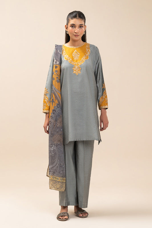 3 PIECE EMBROIDERED TWO TONE MISSOURI SUIT (PRET)