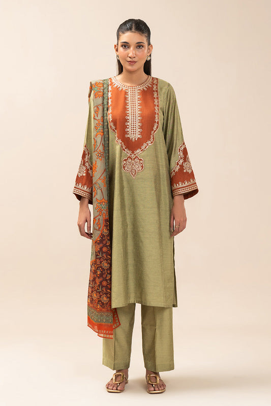 3 PIECE EMBROIDERED TWO TONE MISSOURI SUIT (PRET)