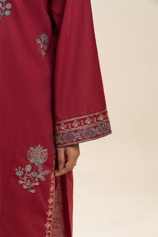3 PIECE EMBROIDERED SLUB COTTON SUIT (PRET)