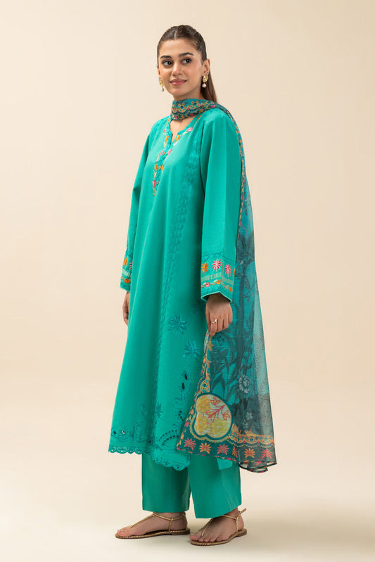 3 PIECE EMBROIDERED SLUB SUIT (PRET)