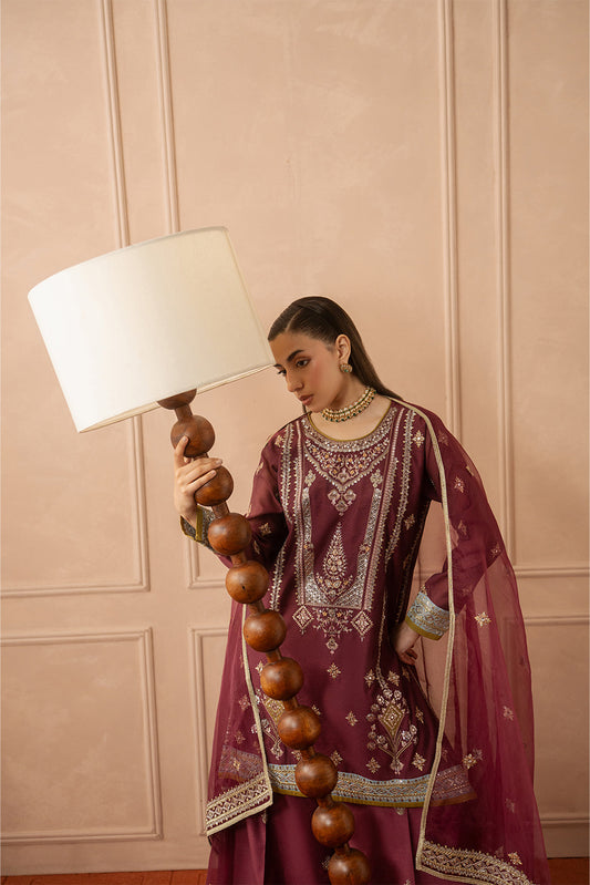 3 PIECE EMBROIDERED PAPER COTTON SUIT (LUXURY PRET)