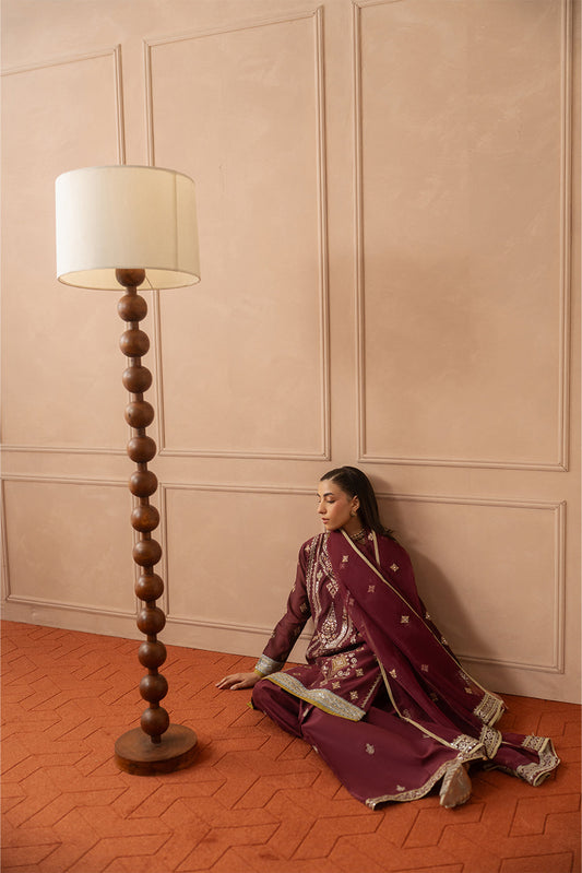 3 PIECE EMBROIDERED PAPER COTTON SUIT (LUXURY PRET)