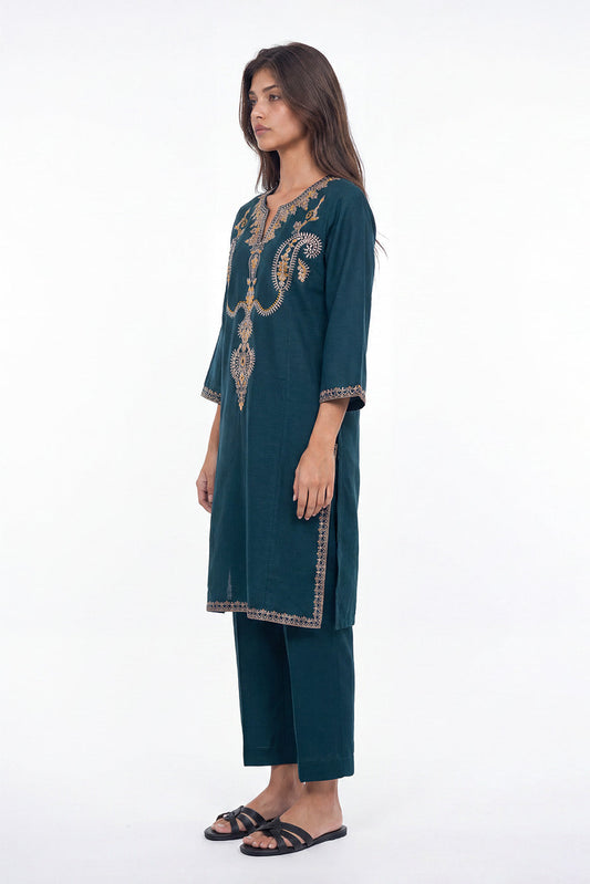 2 PIECE EMBROIDERED SLUB SUIT (PRET)