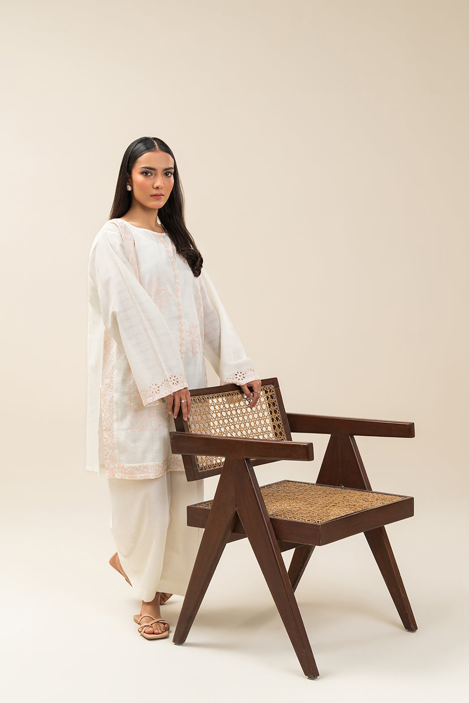 EMBROIDERED DORIA PEACH SHIRT (PRET)