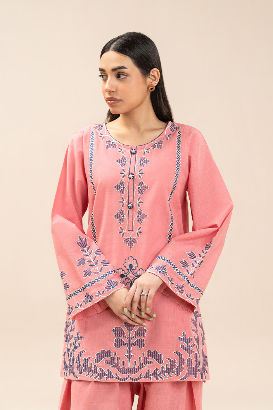 2 PIECE EMBROIDERED TWO WAY SLUB SUIT (PRET)