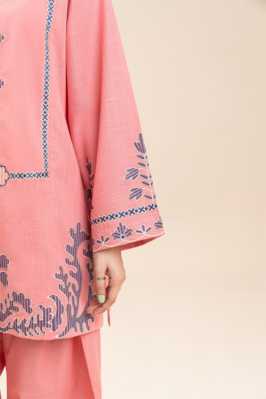 2 PIECE EMBROIDERED TWO WAY SLUB SUIT (PRET)